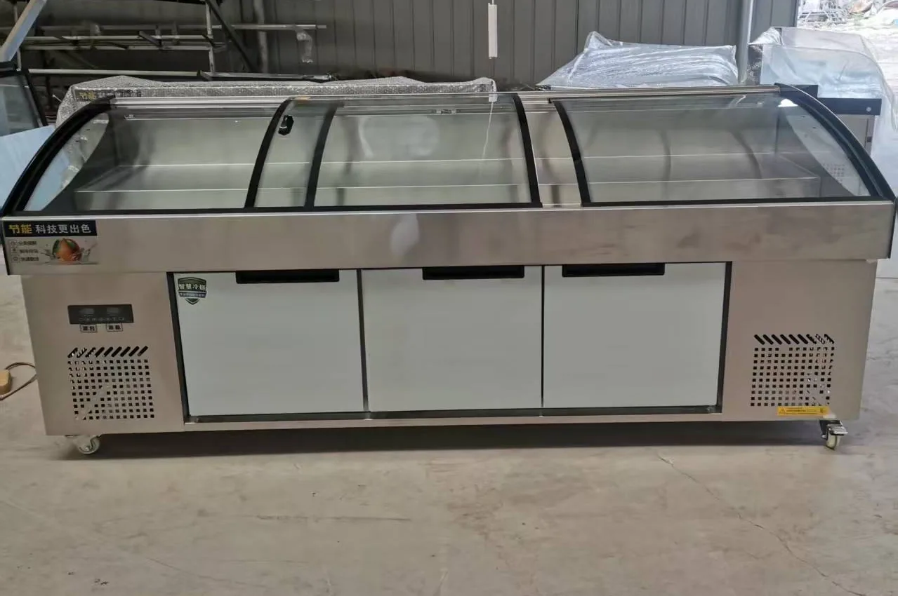 Owner-supplied covered stainless fresh-food display counter with glass covers; category configuration reference